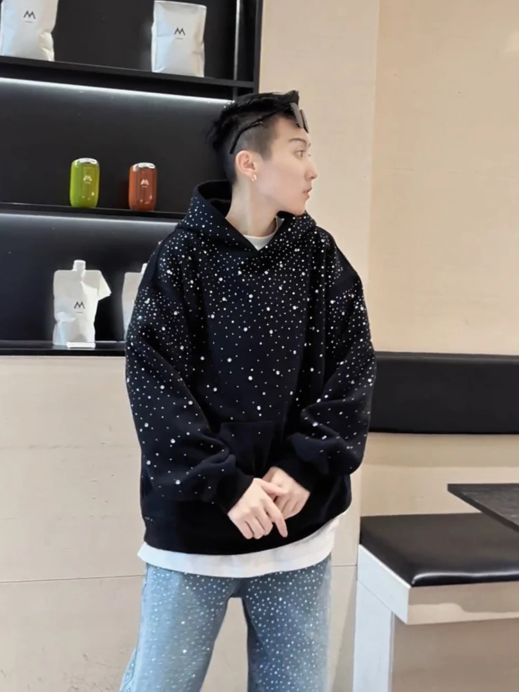 

Tianxing Heavy Industry Men's Hoodie with oulder Pads Rhinestone Design American Sle Spring Autumn High End k Series J...