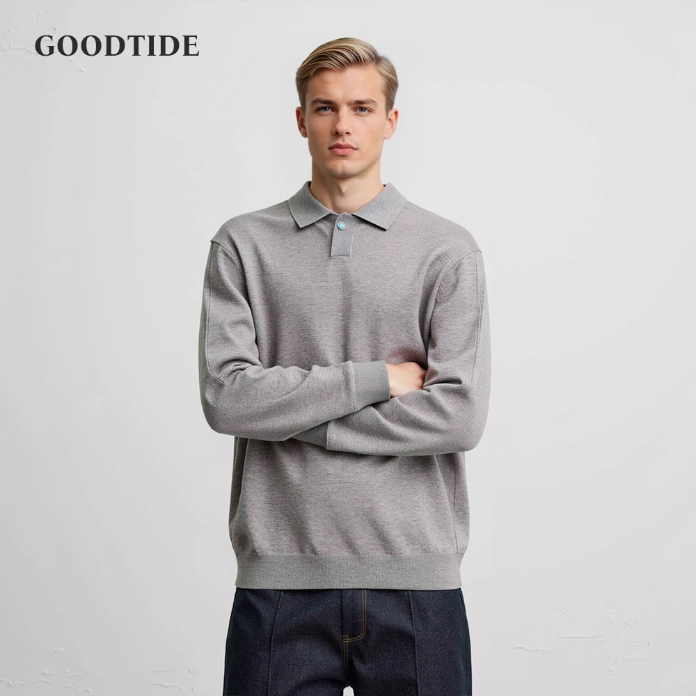 Casual Grey Long Sleeve Polo Shirt Men's Loose Fit Spring Autumn New Style American Fashion Sweatshirt Casual Wear Top Male