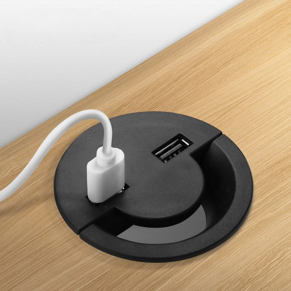 50MM Wire Hole Cover Round Home Office Table Outlet Port Line Box Computer Desk Cord Grommet With 2 Port USB Cable Organizer