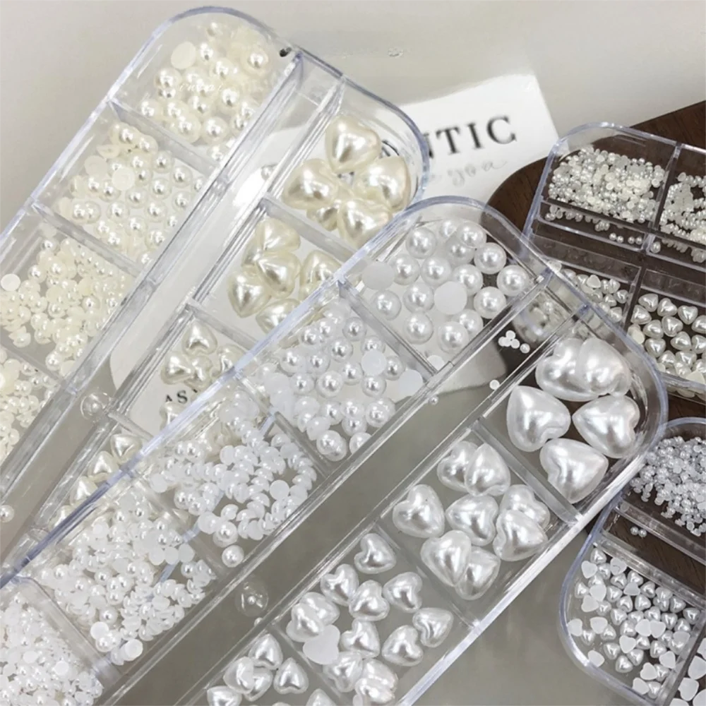 New Heart Pearl Nail Art Accessories Imitation Mini Nail Decoration Mixed Pack White Nail Art Stickers Set Manicure Tool