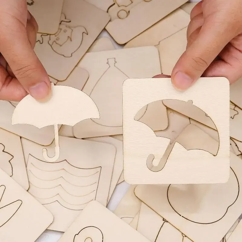 60pcs Montessori Kids Painting Toys Toddler Doodle Educational Toys Wooden DIY Painting Stencils Jigsaw Puzzle Educational Toy