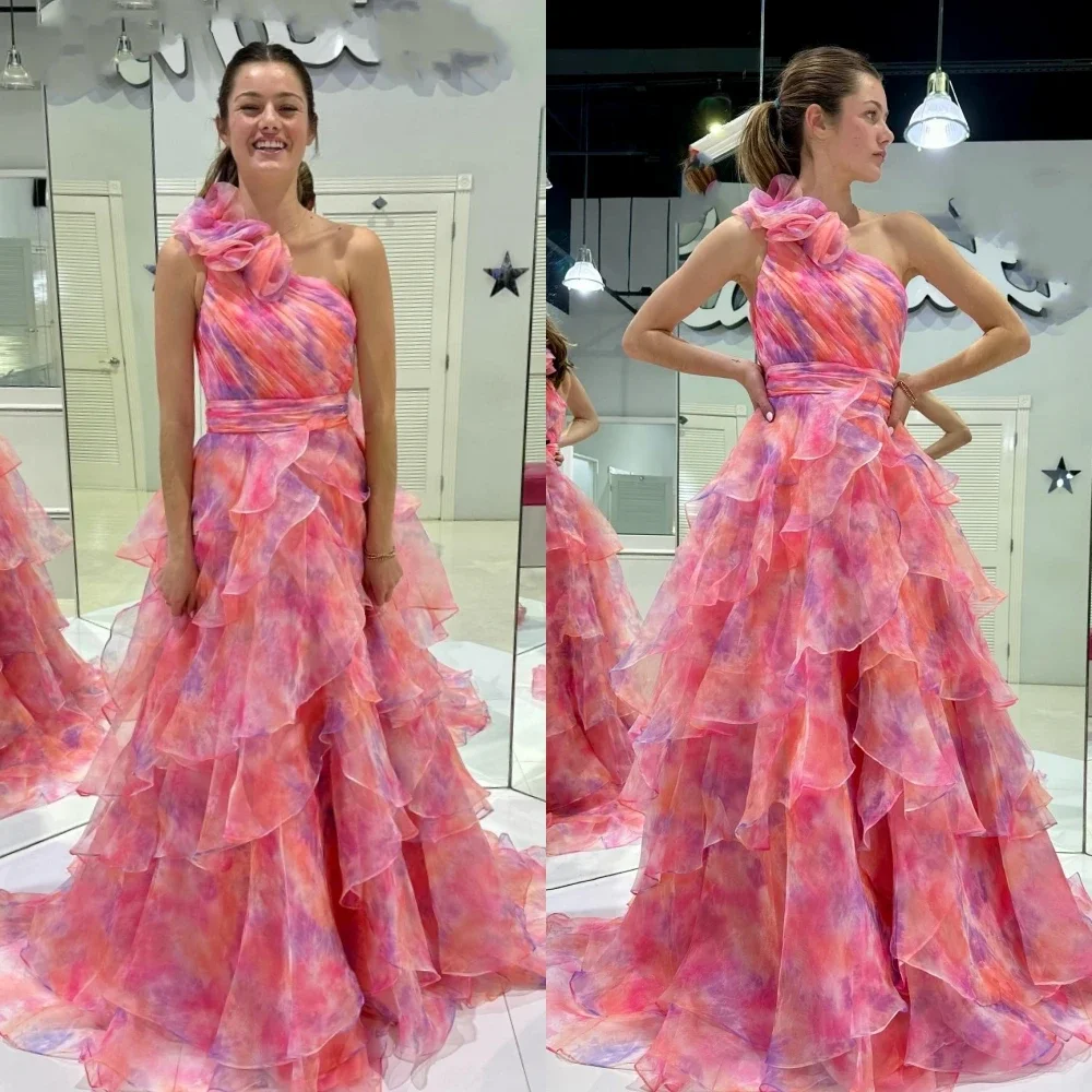 

Модное изысканное бальное платье на одно плечо, платья Quinceanera, драпированные многослойные юбки до пола, шифоновые вечерние ретро