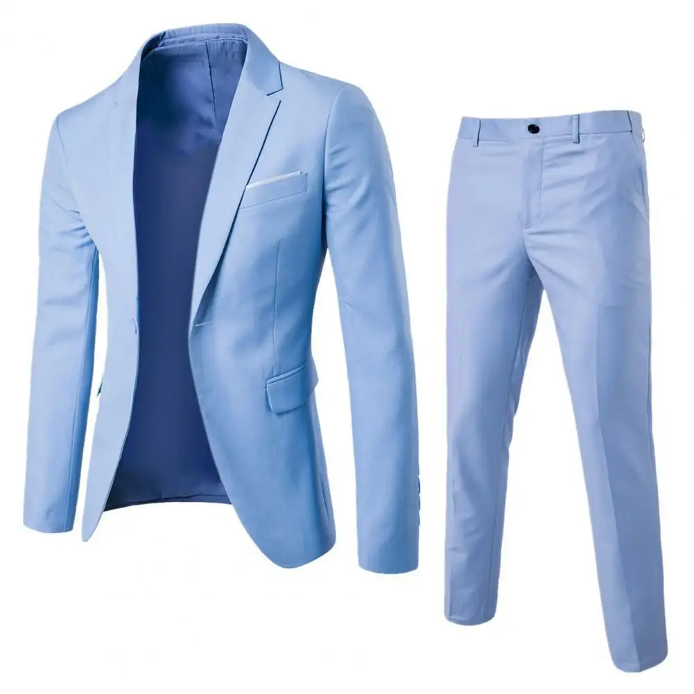 2Pcs/Set Groom Suit Pure Color Wedding Blazer Pant Set Slim Men Formal Business Dress Suit Long Sleeve Male Prom Suit for Banque