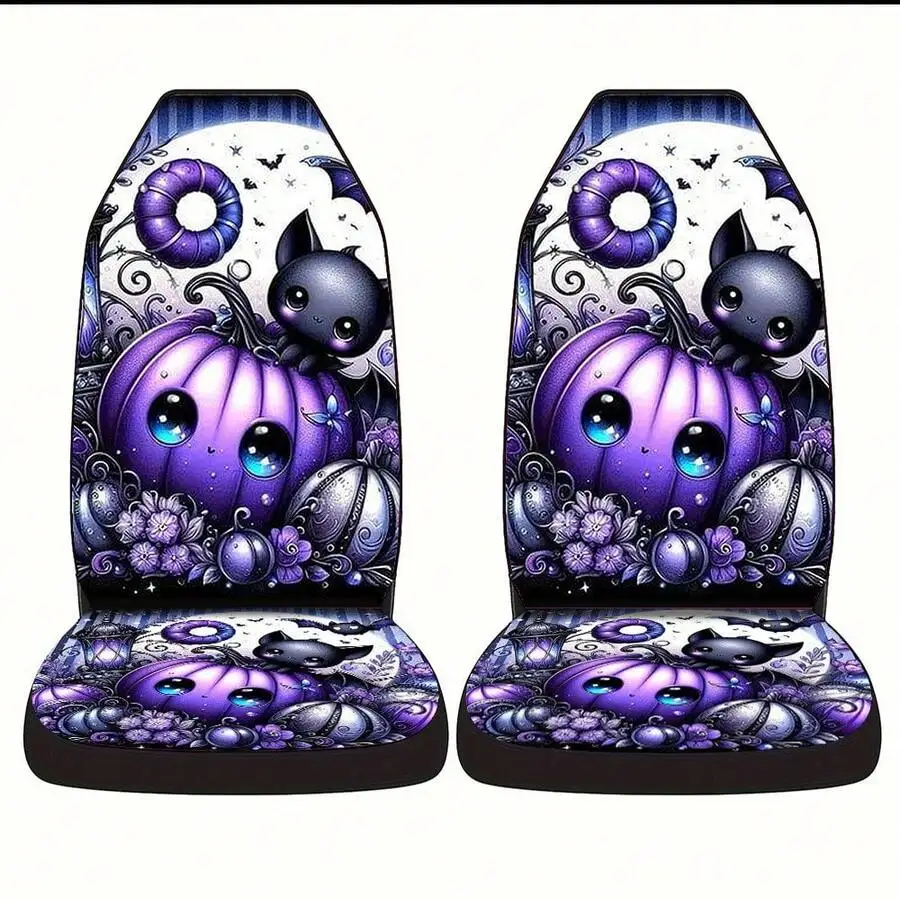 

Full Set Car Seat Covers Anime Style Print Polyester Breathable Washable Non-Slip Airbag Compatible Universal Fit