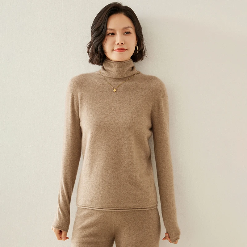 

First-Line Ready-To-Wear Pile Collar 35% Cashmere Sweater Women's Top 65% Wool Knit Jumper Autumn Winter Ultra Light Soft Base