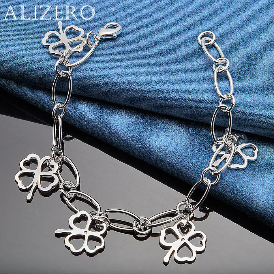 ALIZERO 925 Sterling Silver Bracelets Lucky Clovers Bracelet For Women Fashion Wedding Party Jewelry Wholesale