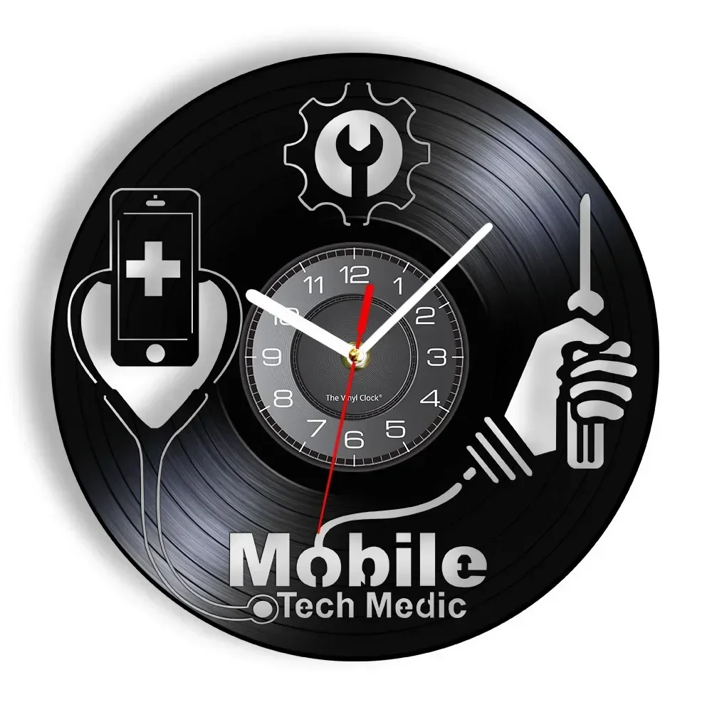 Smart Devices Hospital Fix Sign Mobile Phone Repair Shop Logo Wall Art Wall Clock Mobile Tech Medic Vinyl Record Wall Clock