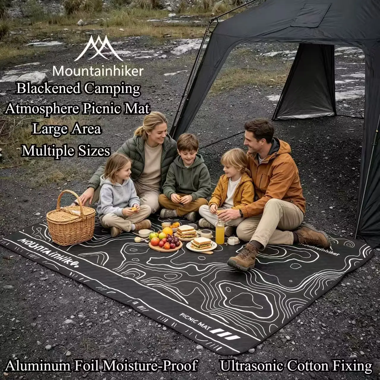 mountainhiker-ブラック-ピクニックマット-特大-折りたたみ式-アウトドアマット-キャンプ-ビーチ-公園-裏庭-ピクニック用