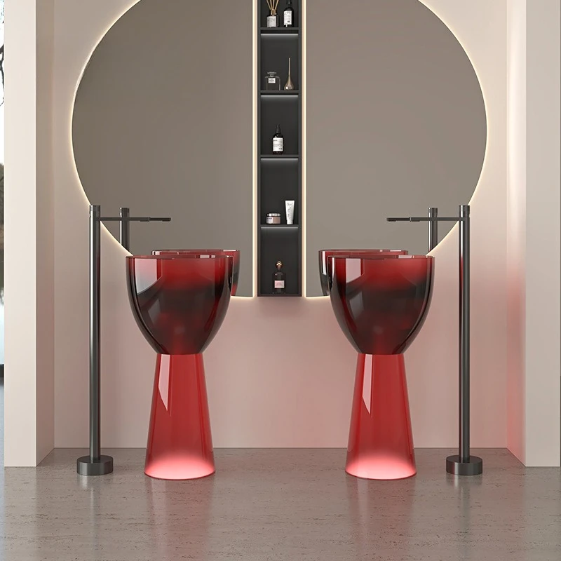 

Color transparent resin column basin Column basin Round art washbasin Hotel integrated floor wash basin