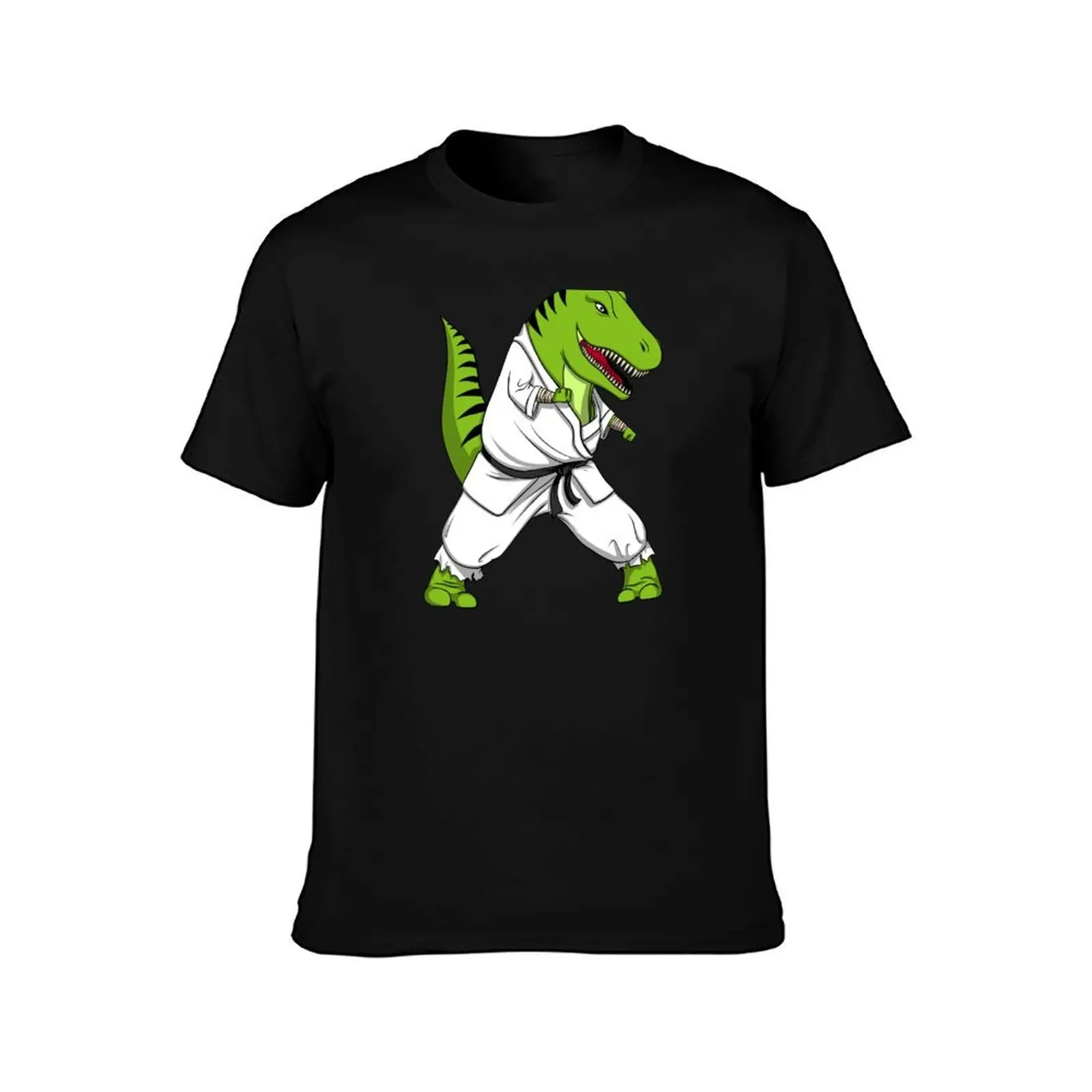 T-Rex Dinosaur Karate T-Shirt, Summer Casual Cotton Tee, Oversized Streetwear Tops, Vintage Graphic Print, Unisex Men Women