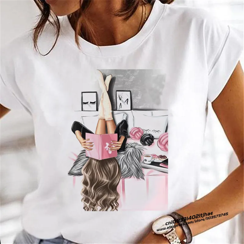 2023 New Ladies Short-Sleeved Printed High Heels Short-Sleeved T-Shirt Summer Trend Y2K Short-Sleeved Casual Shirt