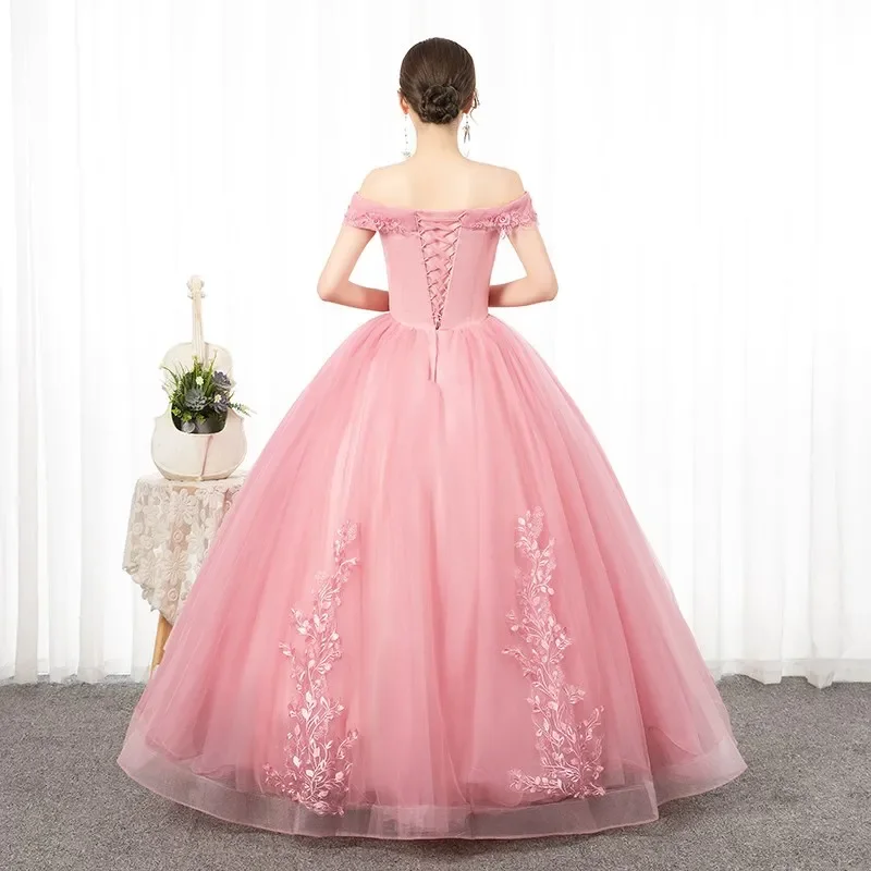 فساتين أميرة Quinceanera ، وردي ، قبالة الكتف ، ثوب الكرة ، حجم كبير 15