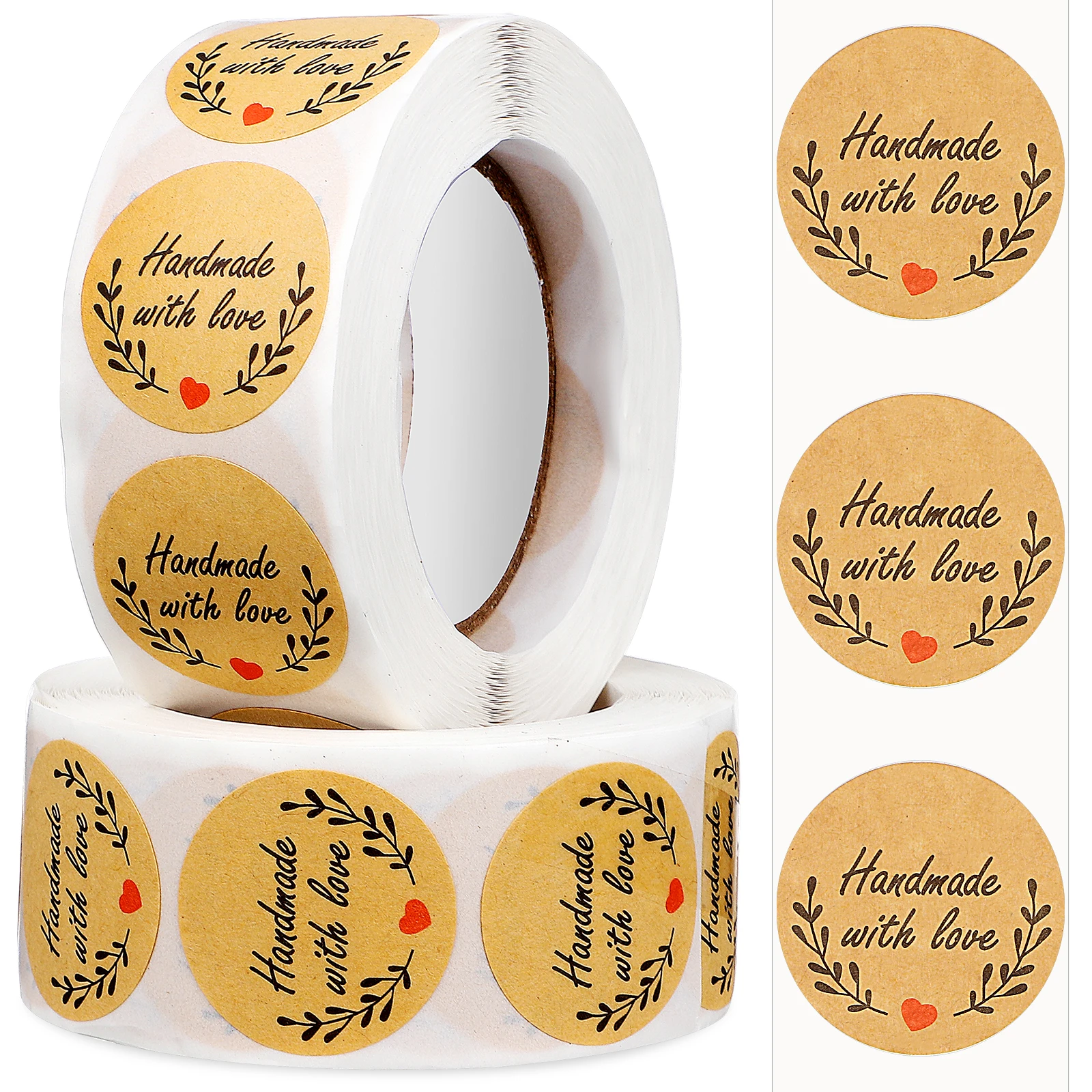 

2 Rolls Kraft Paper Heart Stickers Seals Labels Food Baking Packaging Gifts Jar Lovers Decorative Practical Strong Stickiness