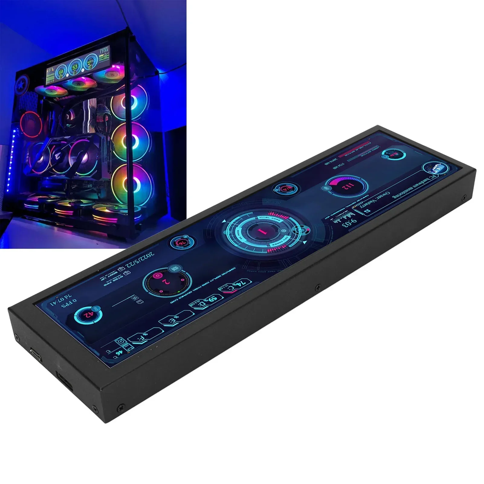 الهيكل الفرعي عرض درجة الحرارة عرض 8.8 بوصة عرض 360 درجة دوران 1920x480 60 هرتز وحدة المعالجة المركزية GPU SSD البيانات للكمبيوتر