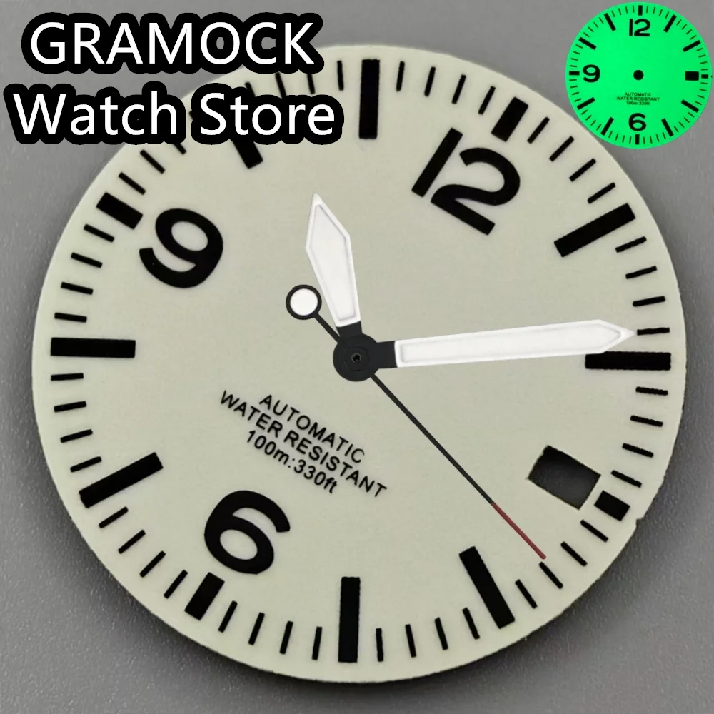 GRAMOCK 29 مللي متر الطيار الهاتفي مع الأيدي مجموعة كاملة مضيئة الهاتفي لحركة NH35 NH36 C3 سوبر الأخضر مضيئة أجزاء الساعة