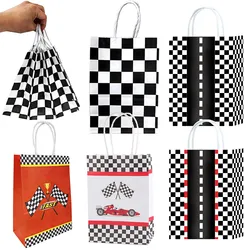 Checkered Racing Car Birthday Party Paper Bags with Handles Party Gift Bag Treat Candy Bags Racing Car Party Decoration 5-50pcs