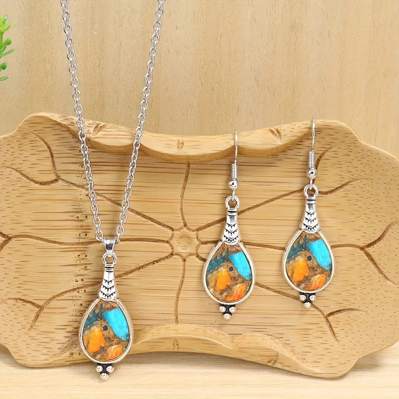 Fashionable and Exquisite Bohemian Retro Drip Earrings Necklace Set for Women Men Jewelry Valentine's Day Anniversary Gift