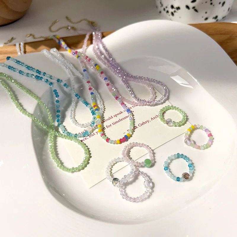 Crystal Beads Necklace Summer Colorful Neck Chain Romantic Girls Clavicle Chains 2024 Trendy Jewelry for Women Party Accessories