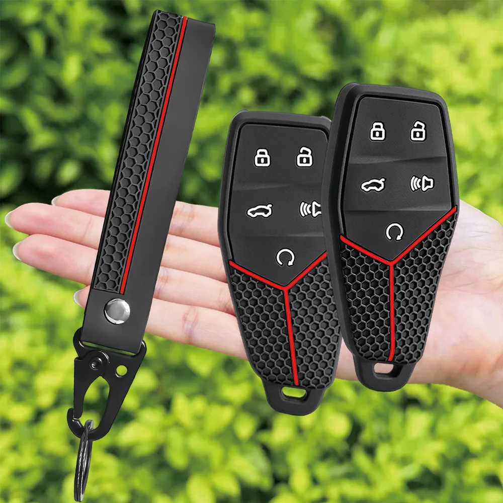 For MG MG5 MG6 ZS HS One Marvel R MG4 EHS EZS silicone car key fob cover with long wrist strap and swivel clip