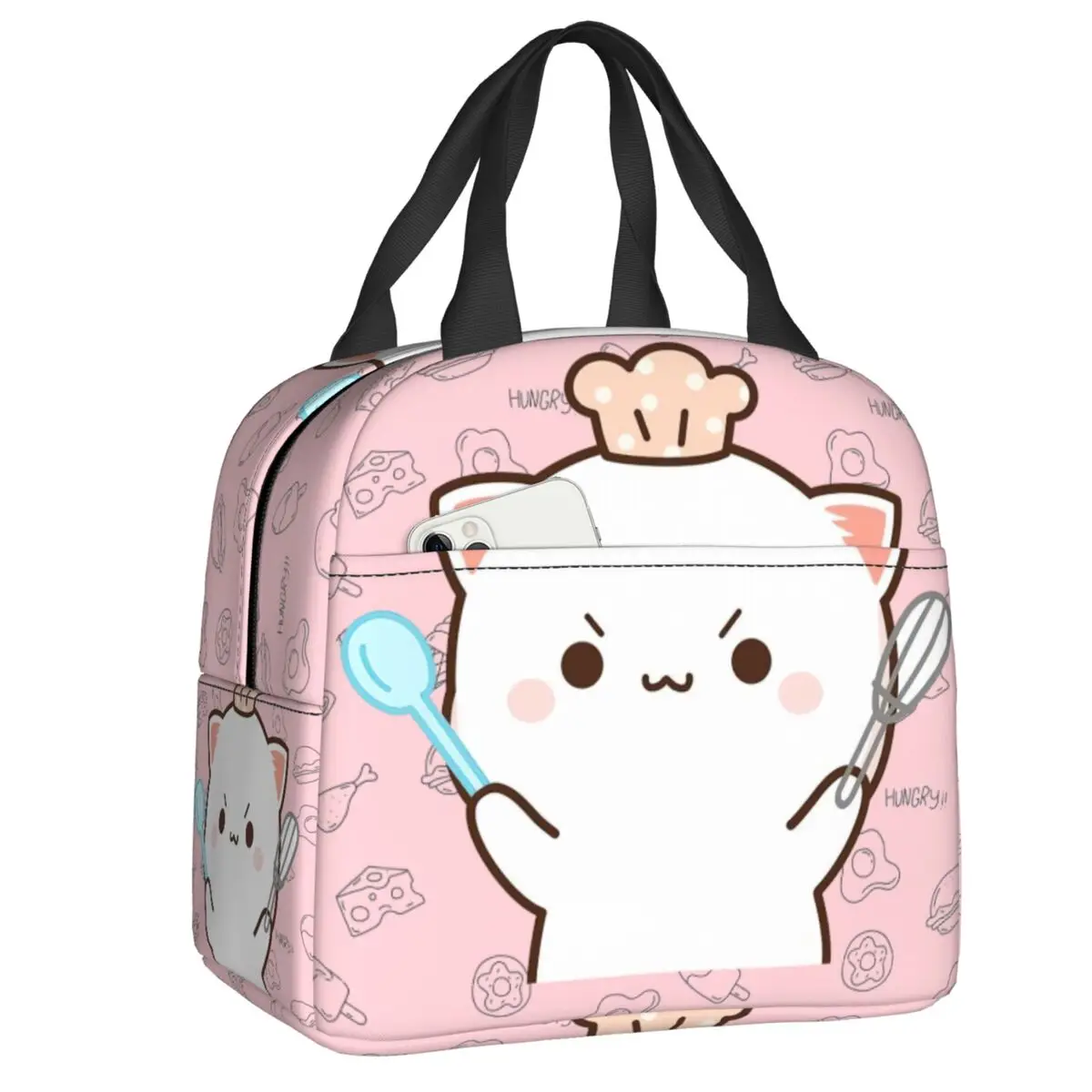 

Cute Mochi Peach Cat Lunch Box for Women Waterproof Thermal Cooler Food Insulated Lunch Bag Office Work