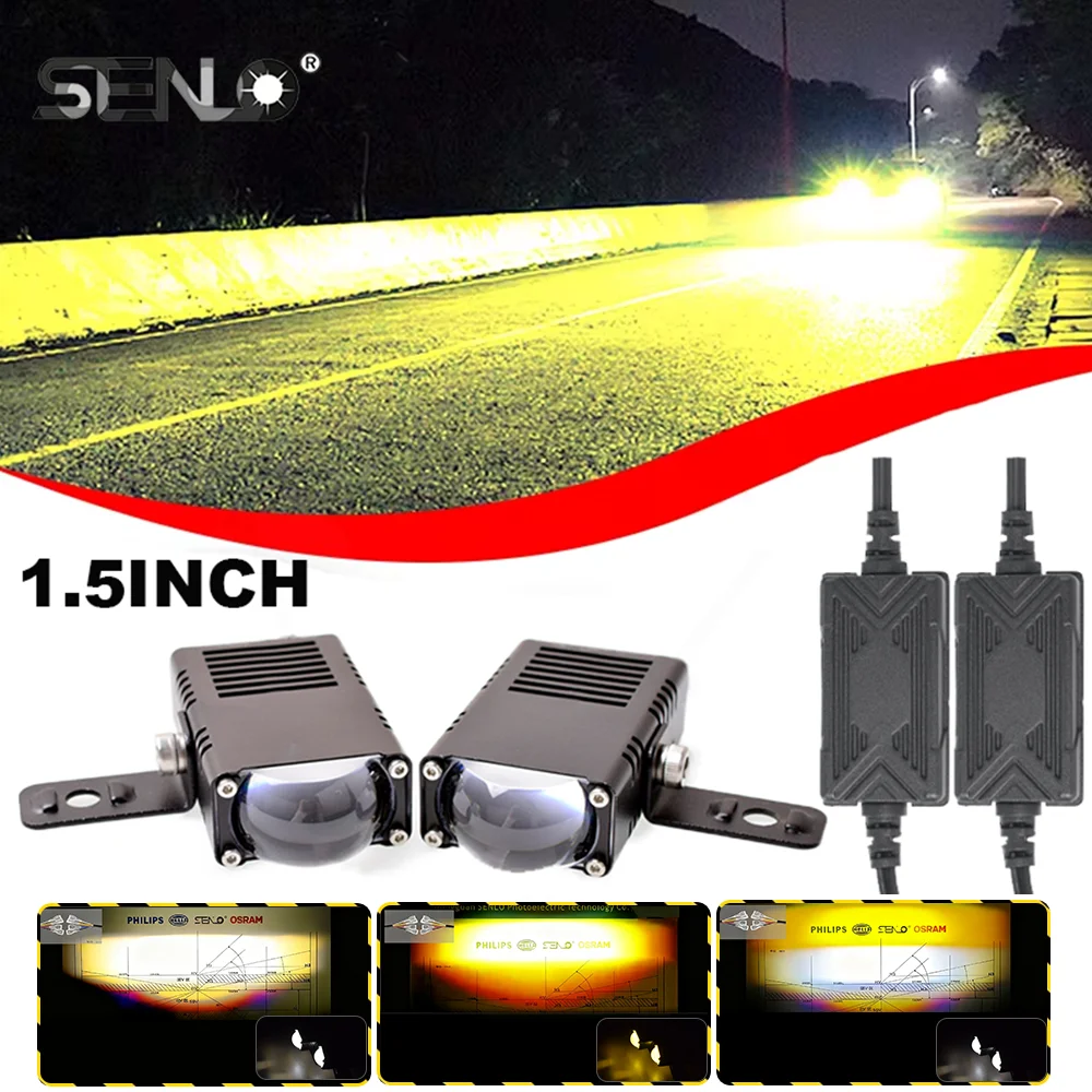 

Super-thin Car Mini Driving Lights LED Auxiliary for Motorcycle Headlight Projector Lens Bi LED Matrix Headlamp Dual Colors Beam