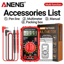 ANENG-SZ308 Multímetro digital, AC DC Current Meter, Tensão Resistência Medidor, LCD Backlight, Ohm onda quadrada Teste, Teste eletricista