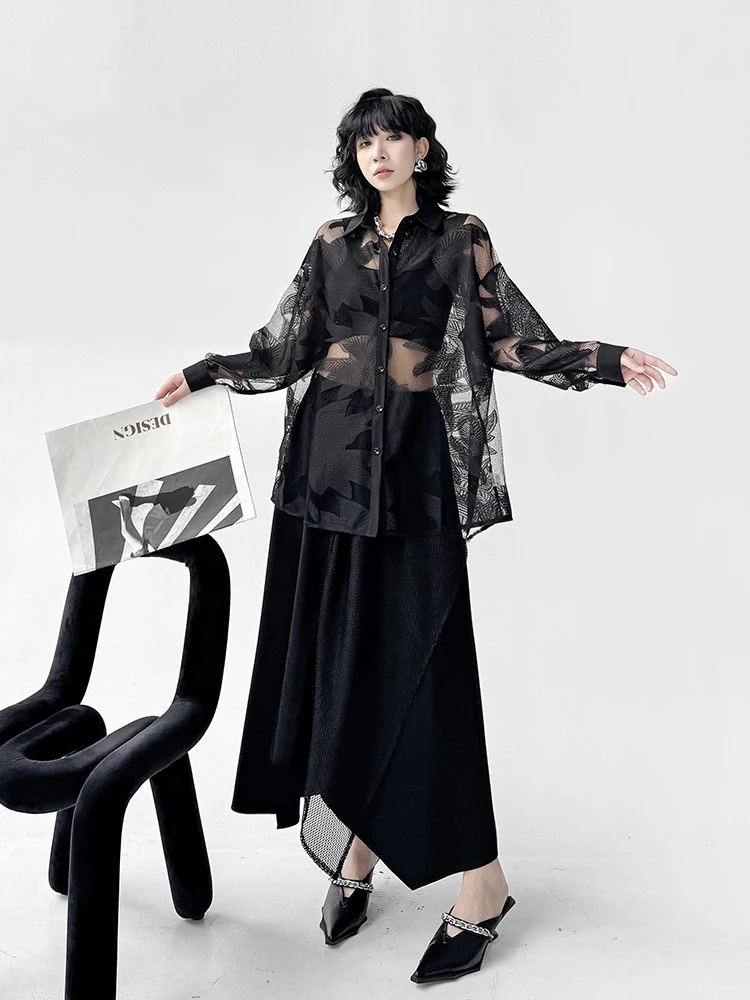 

Elegant Hong Kong Style Lace Shirt Batwing Sleeve Slimming Fashion Top Women's Premium Quality Loose Fit Long Sleeve Collared