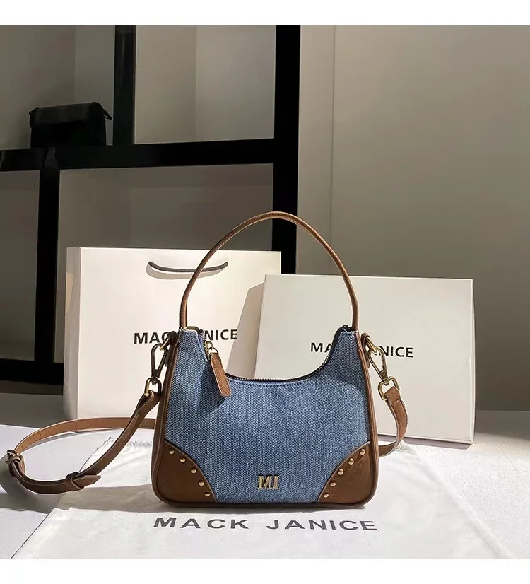 High Quality Denim Square Bag Women\'s Handbag Textured Leather Lady Purse Shoulder Messsenger Bag Female Casual Bag Underarm Bag