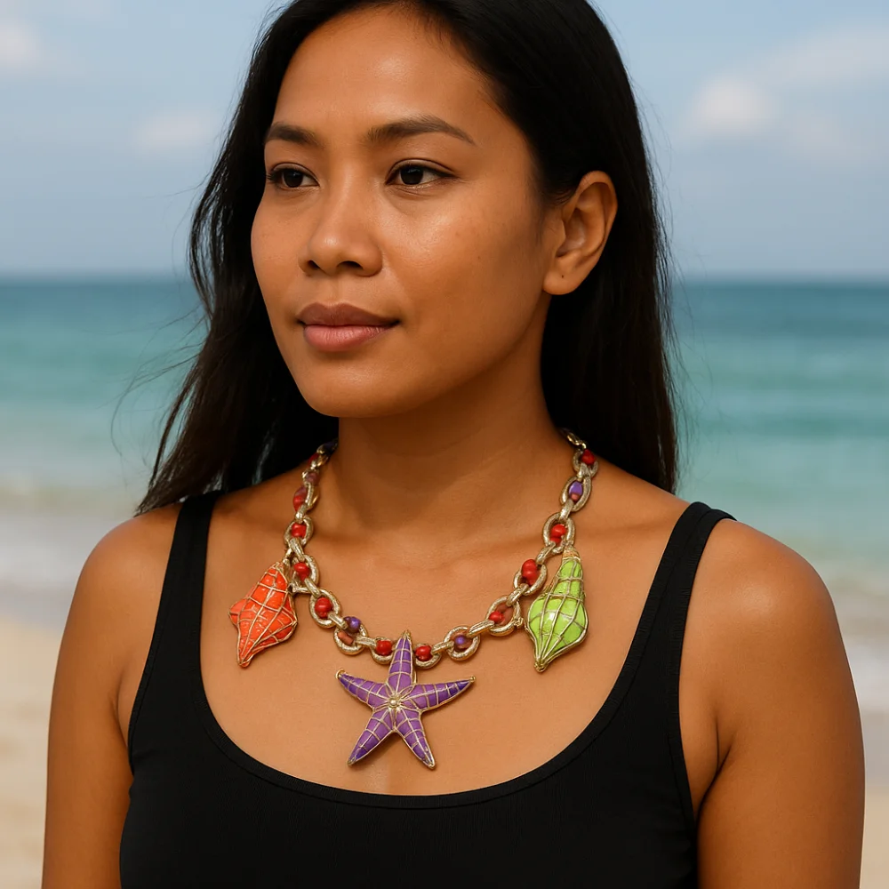 

Ethnic Style Starfish Pendant Necklace Cuba Chain Hip Hop Marine Style Necklace Jewelry Accessories Necklace Set