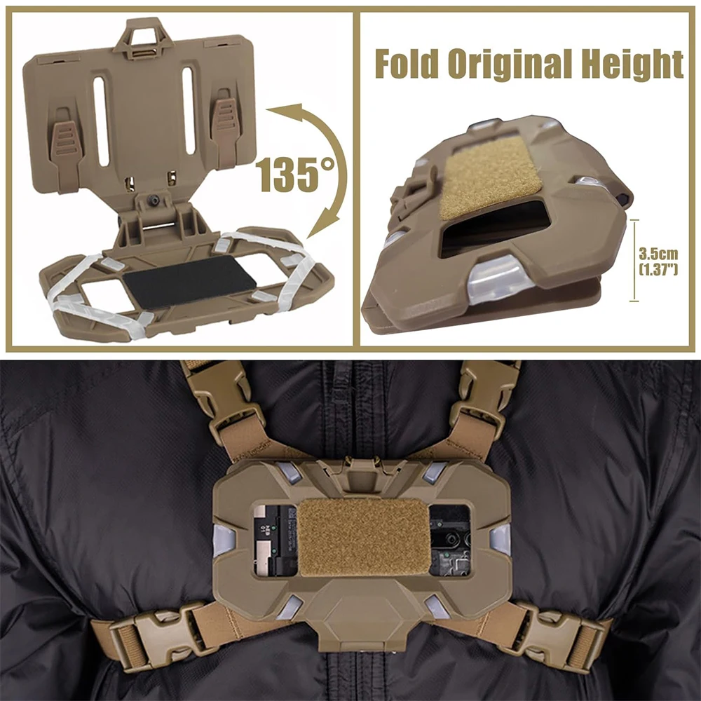 Tactical Plate Carrier Vest Attachments, Molle Mobile Phone Carrier Universal Phone Chest Mount for Screen Size 4.7\