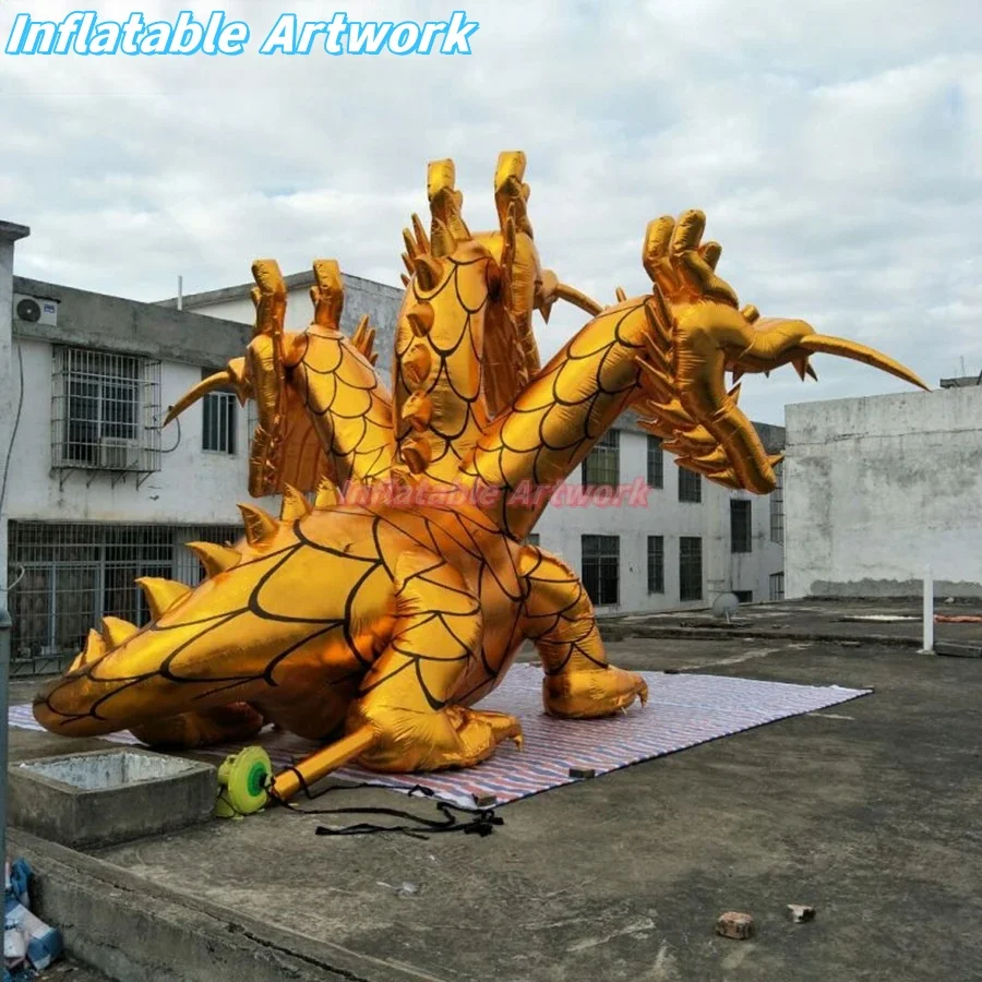 Customized Three Heads Air Blown Gold Dragon for Event Party Decoration Toys