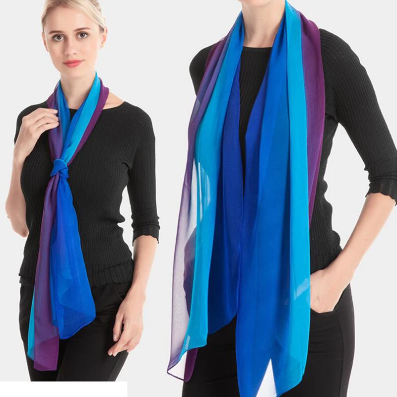 Gradient Color Simulation Silk Scarf Women's Chiffon Hijab Scarves Long Gauze Lightweight Neck Scarf Georgette Shawl Hijab