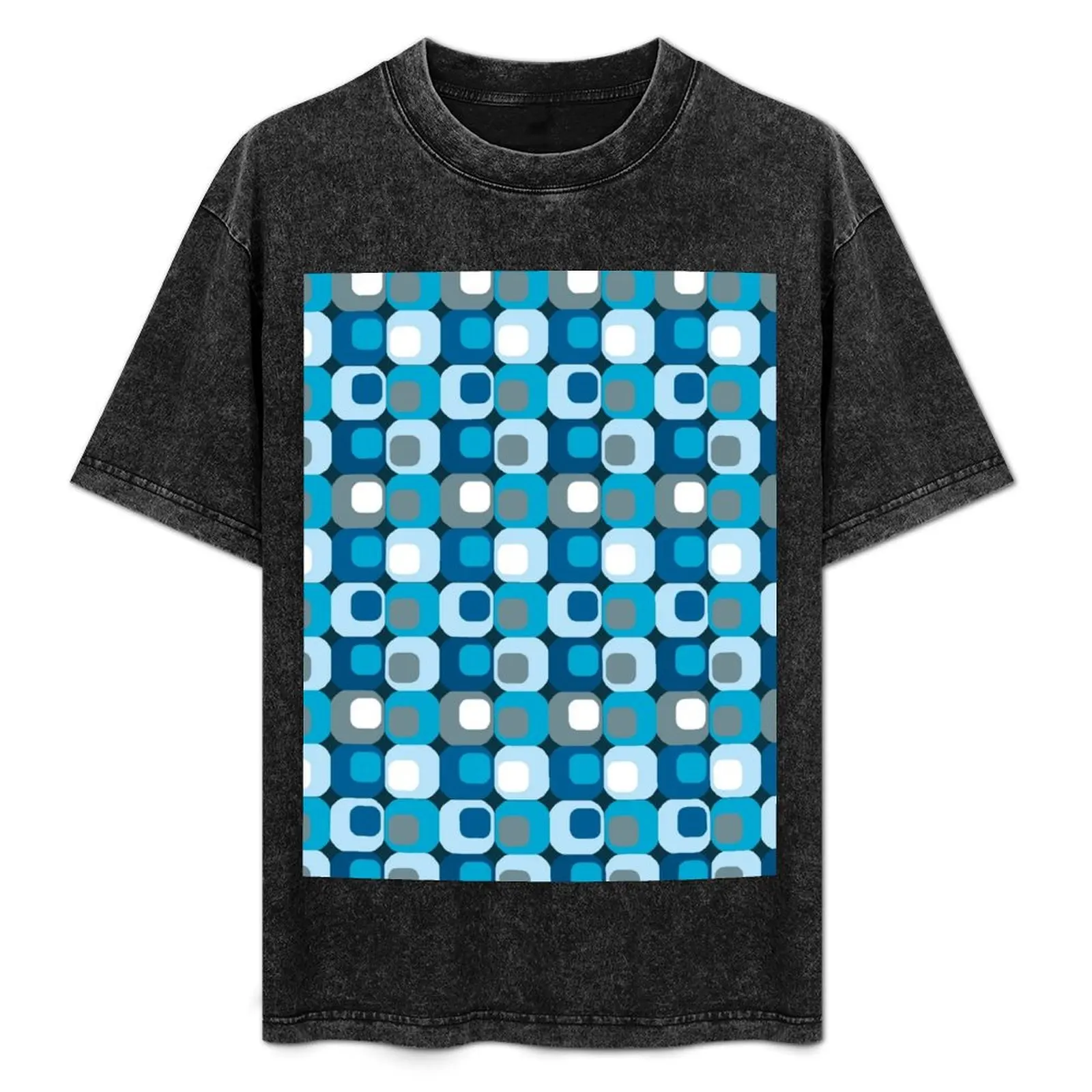 

Retro Mod Blue Abstract T-Shirt Novelty Print Casual Tee Shirt