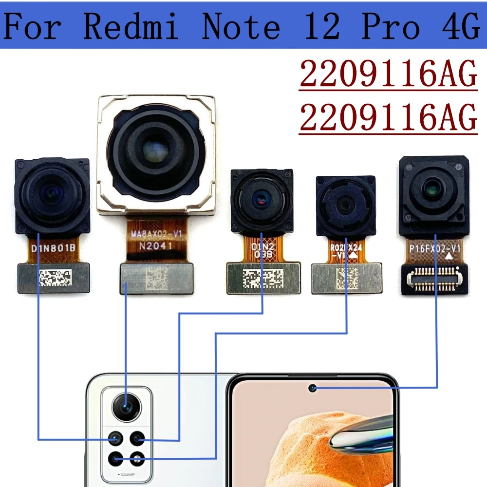 Rear Front Camera For Xiaomi Redmi Note 12 Pro 4G ‎2209116AG Wide Back Facing Main Backside Camera Flex Cable Repair Parts