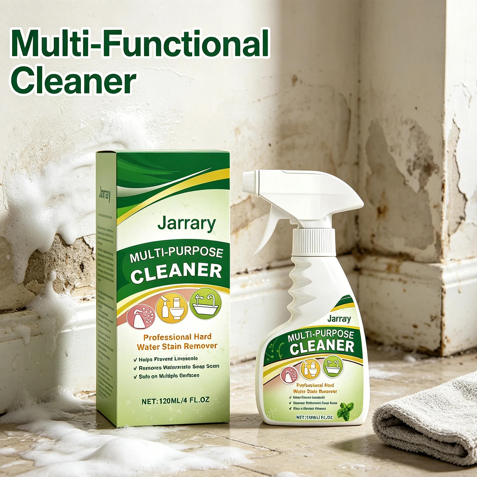 

Jarrary Multi-functional Cleaner Gentle Stain Removal Whole House Cleaning Deodorant Powerful Stubborn Dirt Cleaner Spray 120ml