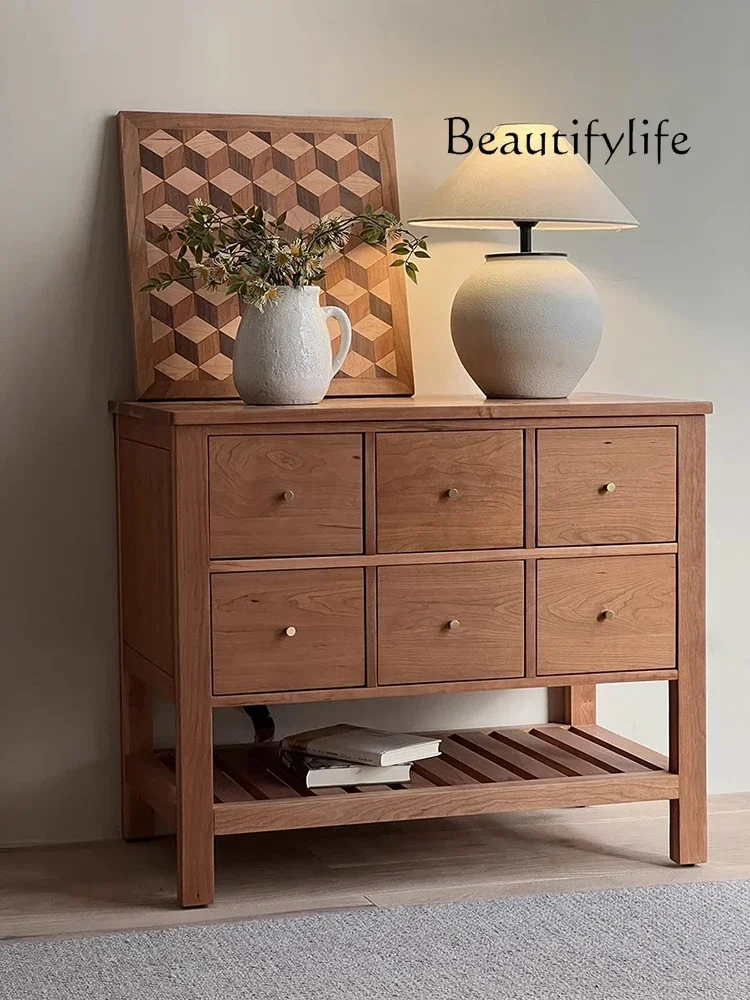 F Nordic Retro Solid Wood Chest, Simple Modern Six-bucket Cabinet, Wabi-sabi Wind Bedroom, Living Room, Entrance Cabinet