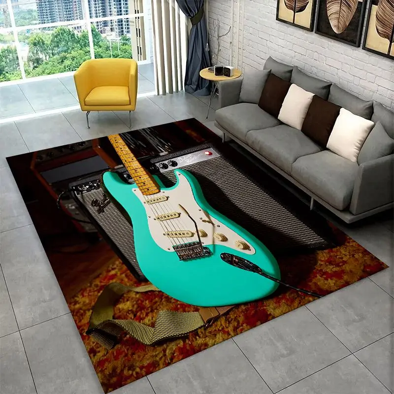 Retro Fender Guitar Logo Instruments Music Non-Slip Area Rug for Living Room,Bedroom,Playroom,Carpet Floor Mat Home Decor Rug