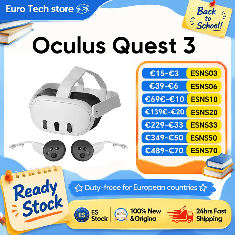 Nuevo Oculus Quest 3 8GB+512GB Alta definición 2064x2208 píxeles 4K+ Pantalla infinita 2.2 horas de duración de… — oferta en AliExpress