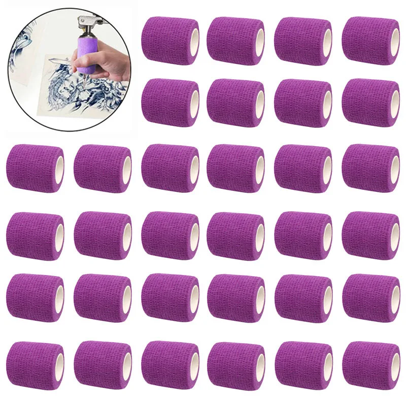 Purple Color Tattoo Bandage Anti-slip Athletic Nonwoven 1/6/12/24/32/48 pcs Disposable Waterproof Self-adhesive Elastic Bandage