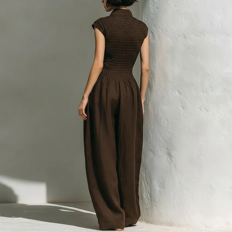 Sexy Women's Sleeveless Low Cut Jumpsuit Elegant Stand Collar High Waist Romper Chic Summer for Office Commute Pockets Bodysuits