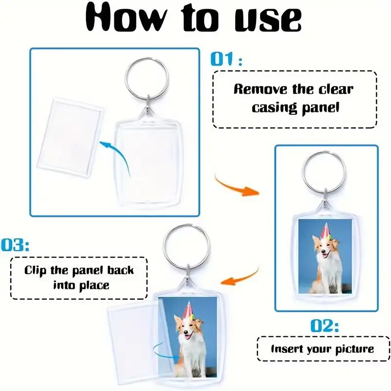 5Pcs Transparent Acrylic Blank Photo Frame Keychains DIY Pendant Fashion Keychains Couple Anniversary Gift Bag Spare Parts