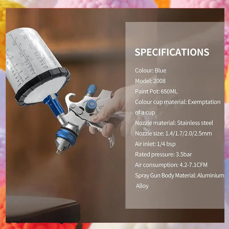 

HVLP Gravity-Fed Air Spray-Gun With 1.4/1.7/2.0/2.5 Mm Nozzles And 650 Cc Mixing Cups, Automotive Paint Sprayer-A83Z