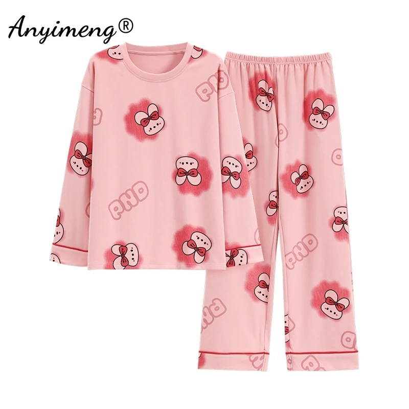 Cute Rabbit Print Cartoon Pajamas Autumn Winter Woman Pajama Sets Long Sleeves Full Pants Girl Nightwear Soft Women Pijamas