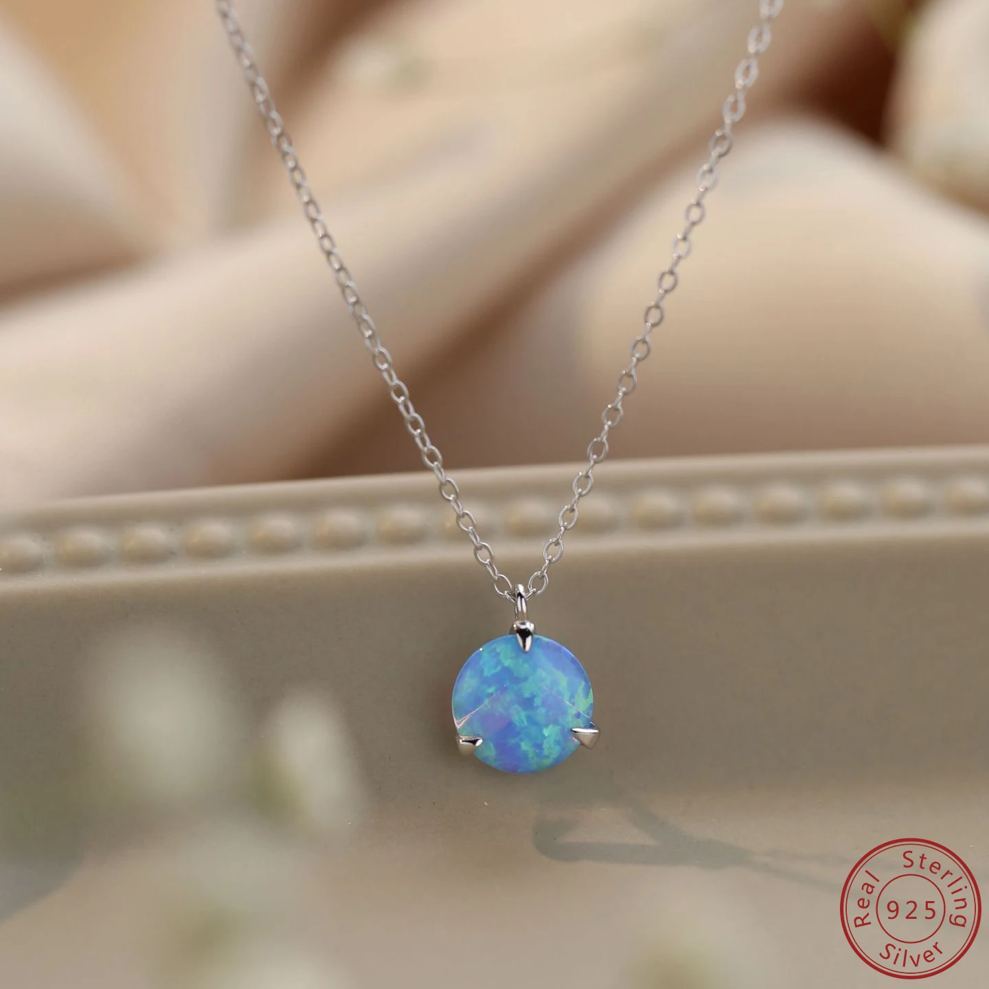 2024 Original New Product 100% 925 Sterling Silver Women\'s Necklace Elegant Simple Natural opal Pendant Grand dignified Necklace