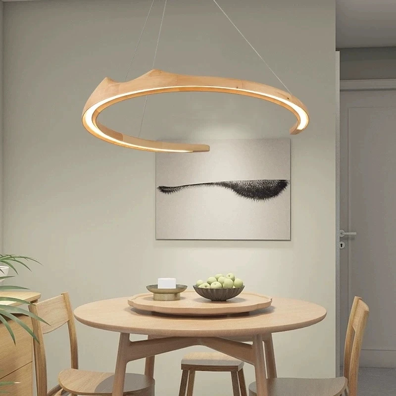 Modern Simple Chandelier ceiling LED Solid wood Round Hanging lights Living room Dining room Study And Tea room Indoor Lighting
