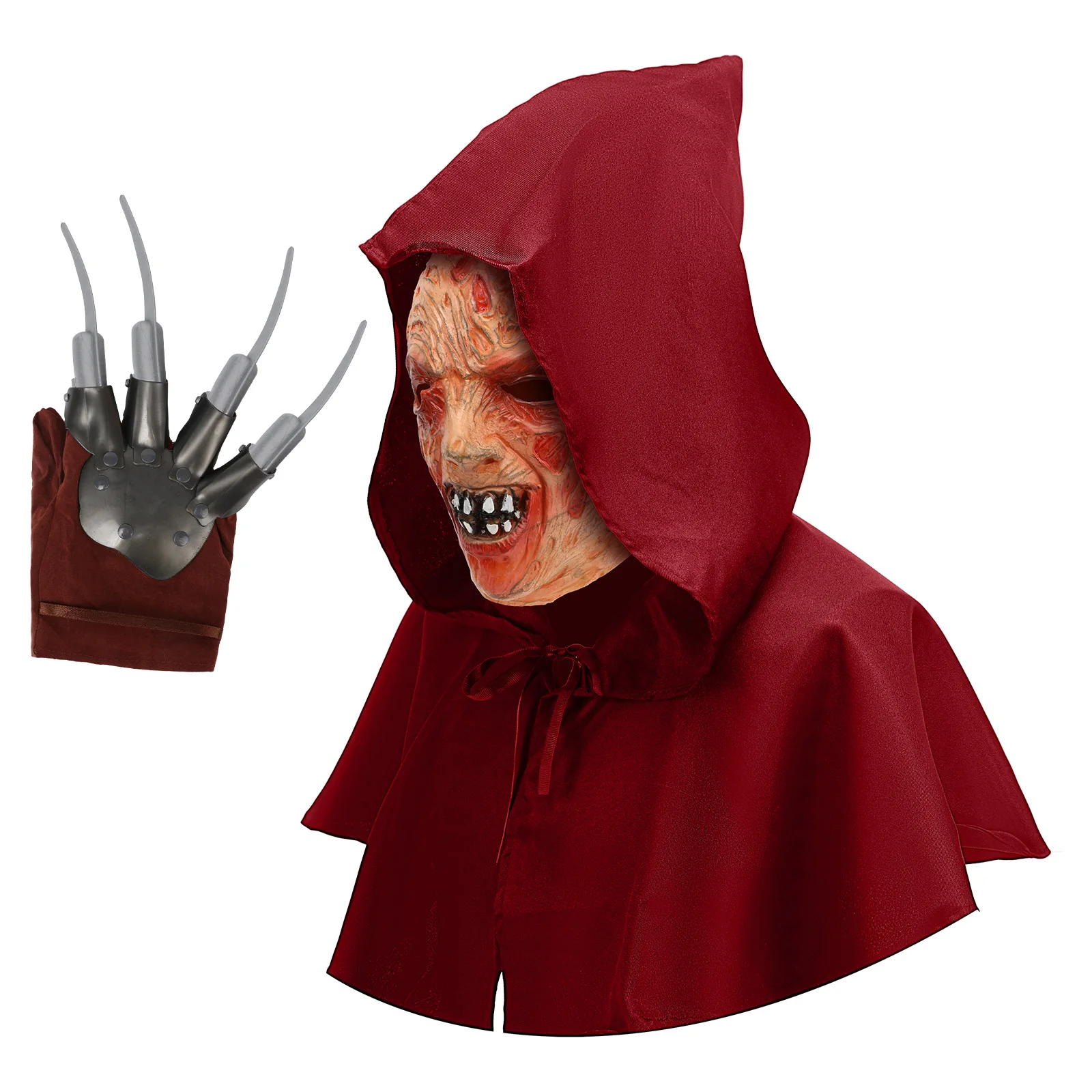 

Страшная маска Крюгер на Хэллоуин, красный плащ, набор перчаток ужасов-убийц, реквизит для косплея на Хэллоуин