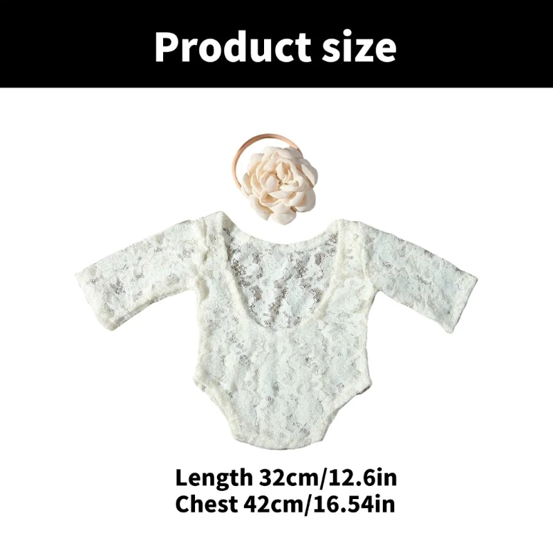 Lace Jumpsuit and Flower Hairband Set Newborn Photo Props Baby Photography Clothing Professional Photostudio Accessories