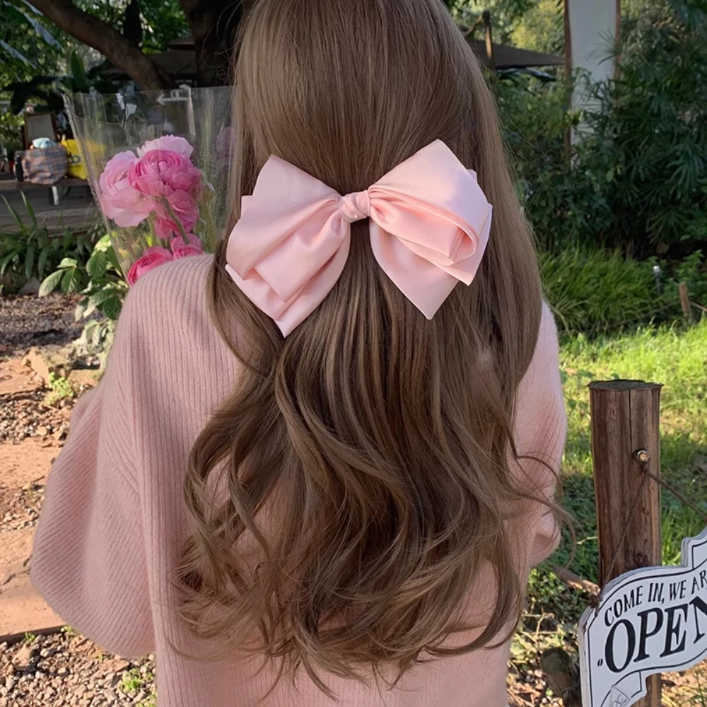 

Заколка для волос с розовым бантом, атласная заколка премиум-класса, новые весенние аксессуары для волос