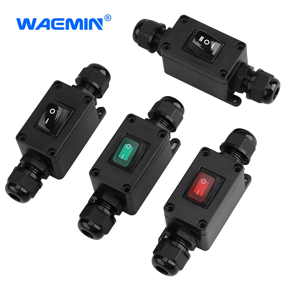 

(1 PC) IP65 Waterproof 10A Heavy Duty Large Current Inline Cable On/Off Switch Max AC3~220V LED Indicator Dustproof Oil Proof