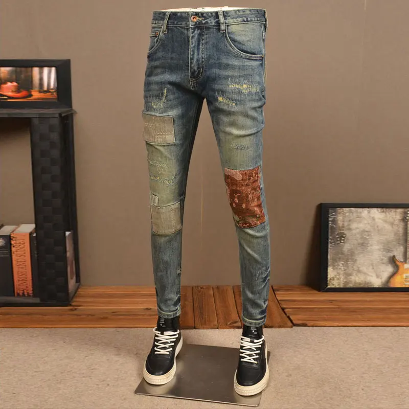 Y2KFashion New Jeans Patch Washed NostalgicY2K Stretch Slimming Retro Blue Jeans High Street Hip Hop Italian Pants Hombre